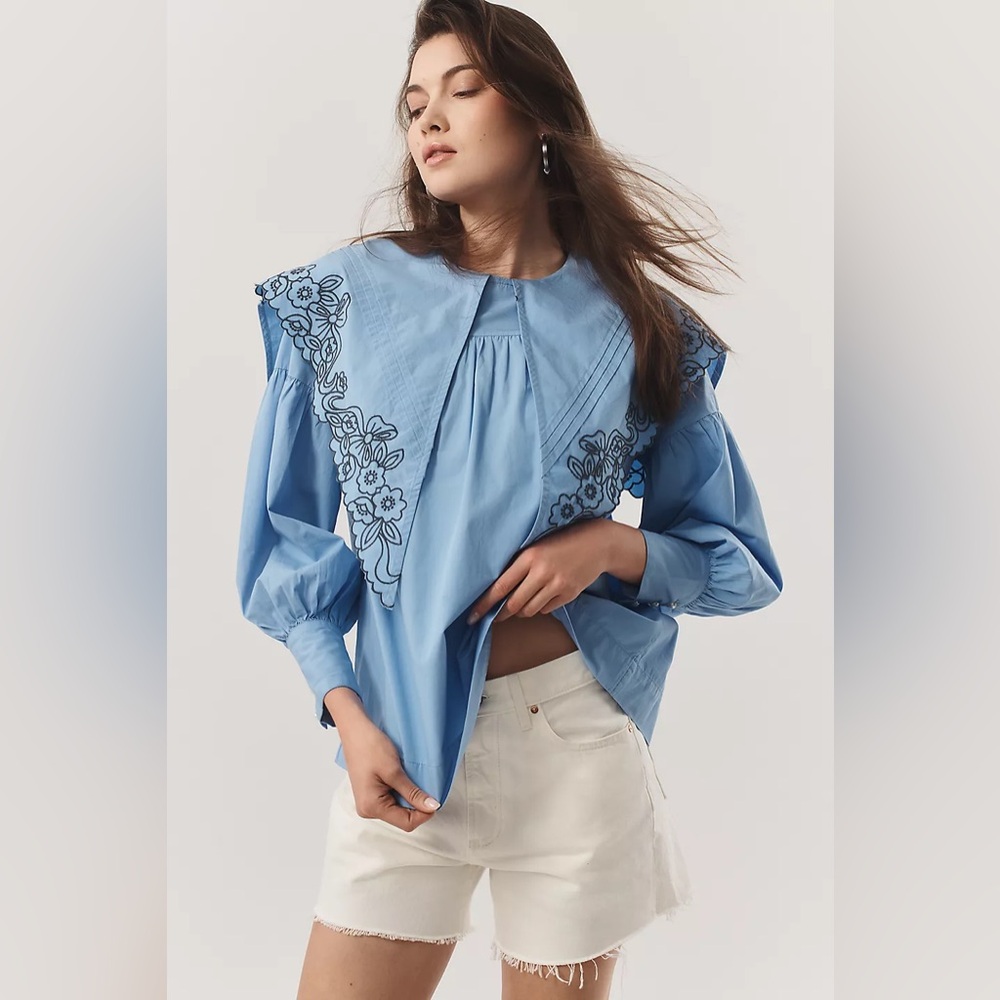 NWT Anthropologie Damson Madder Candy Embroidered Collar Blouse size 2